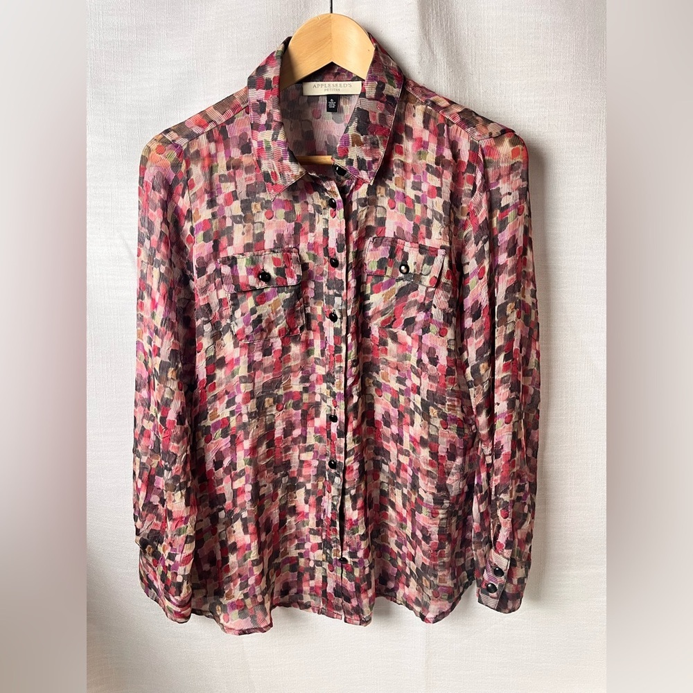 Appleseed's Multicolor Checkered Sheer Blouse - Women’s 6